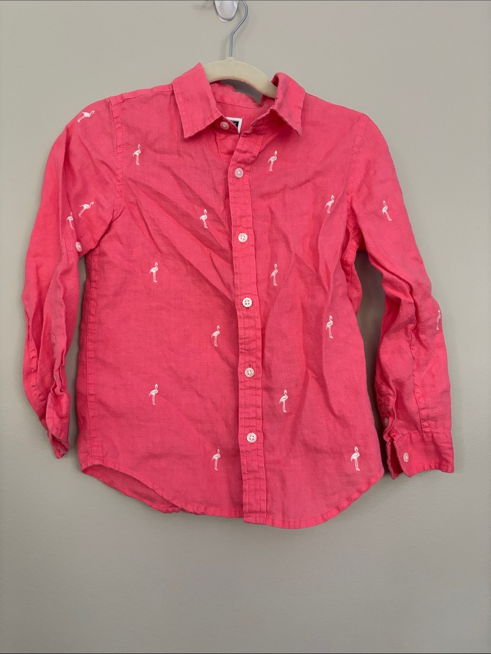 Kids Flamingo-Print Button-Up Shirt - Pink Linen